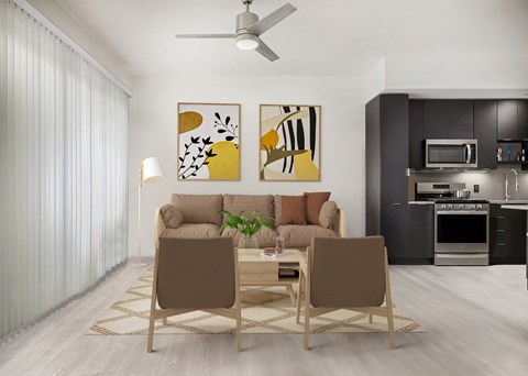 a living room with a couch and two chairs  at SLX Atlanta, Georgia, 30341